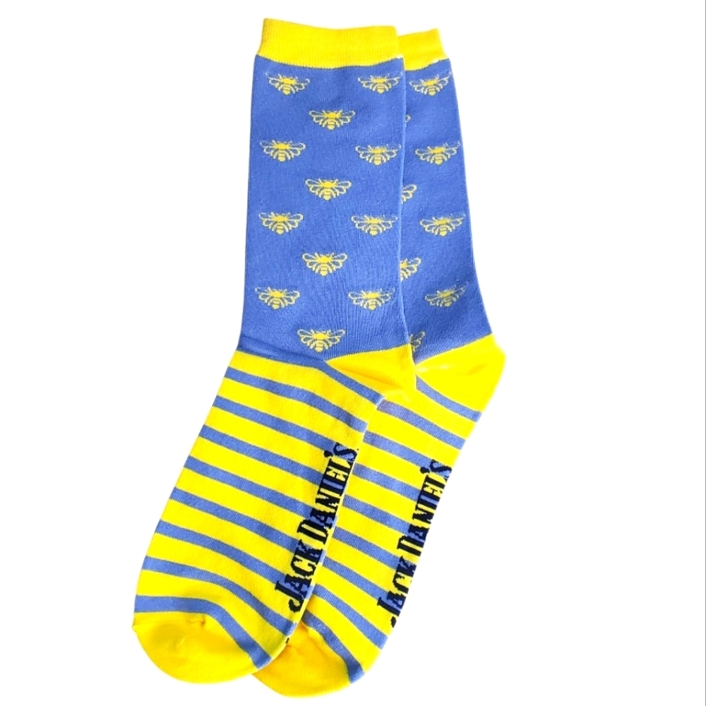 Jack Daniels Tennessee Honey Blue and Yellow Socks with Bees. NWOT